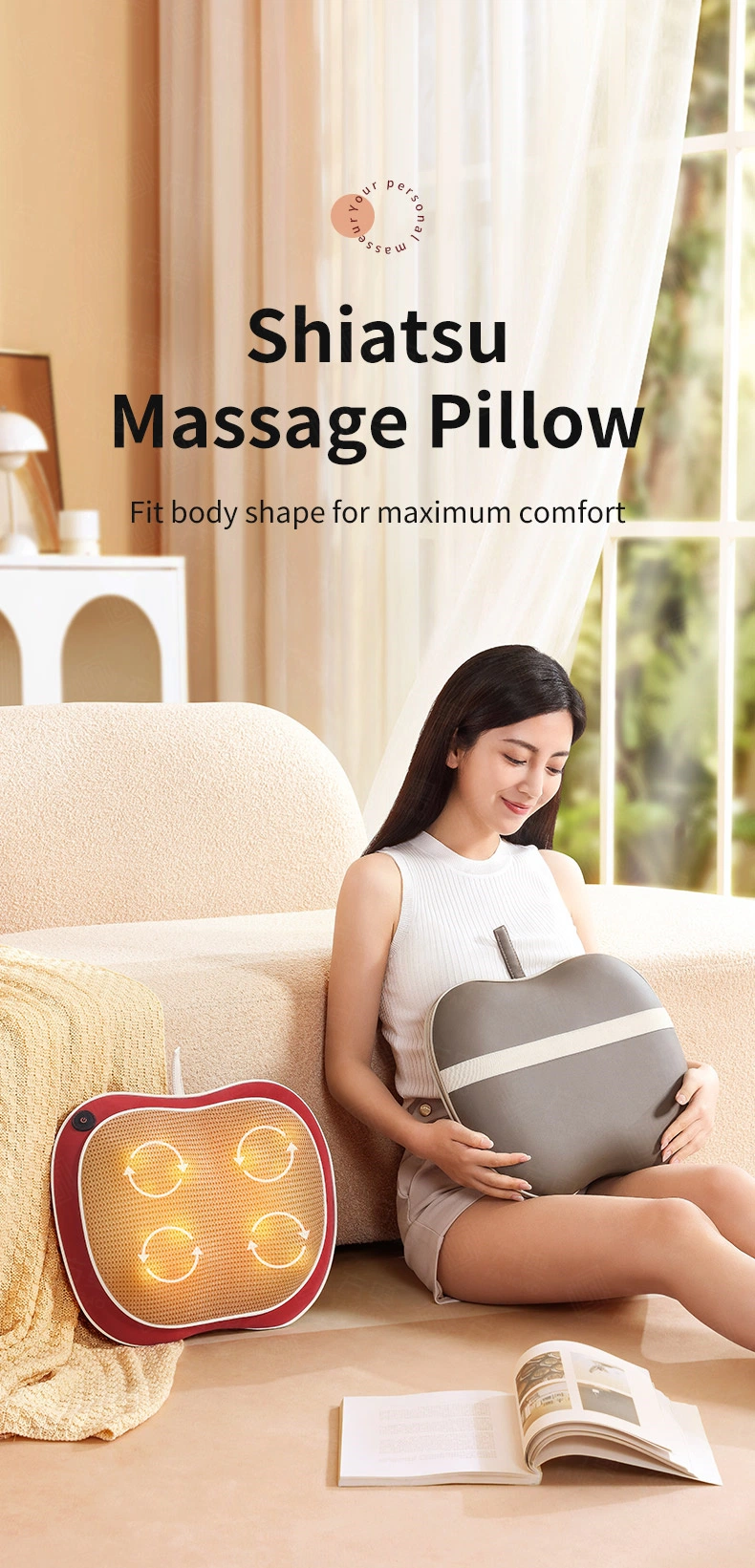 Apple Shaped Kneading Neck Massage Travel Pillow Car and Home Massage Pillow Rechargeable Back Body Massager with Power Sellers